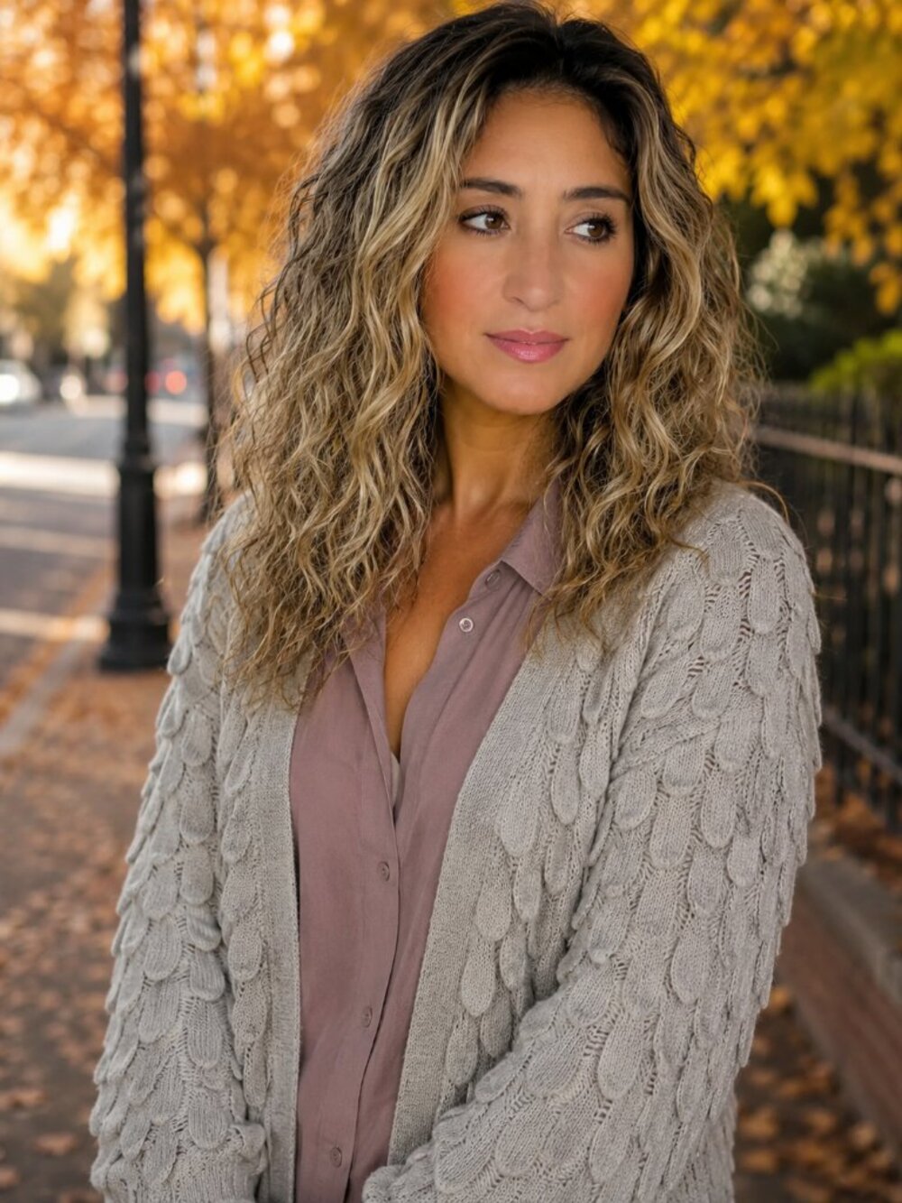 LG Women's Beige Cardigan Sweater Beautiful Layered Pattern Like Feathers Cato